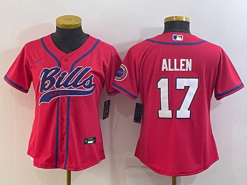 Womens Buffalo Bills #17 Josh Allen Red Stitched Cool Base Nike Baseball Jersey